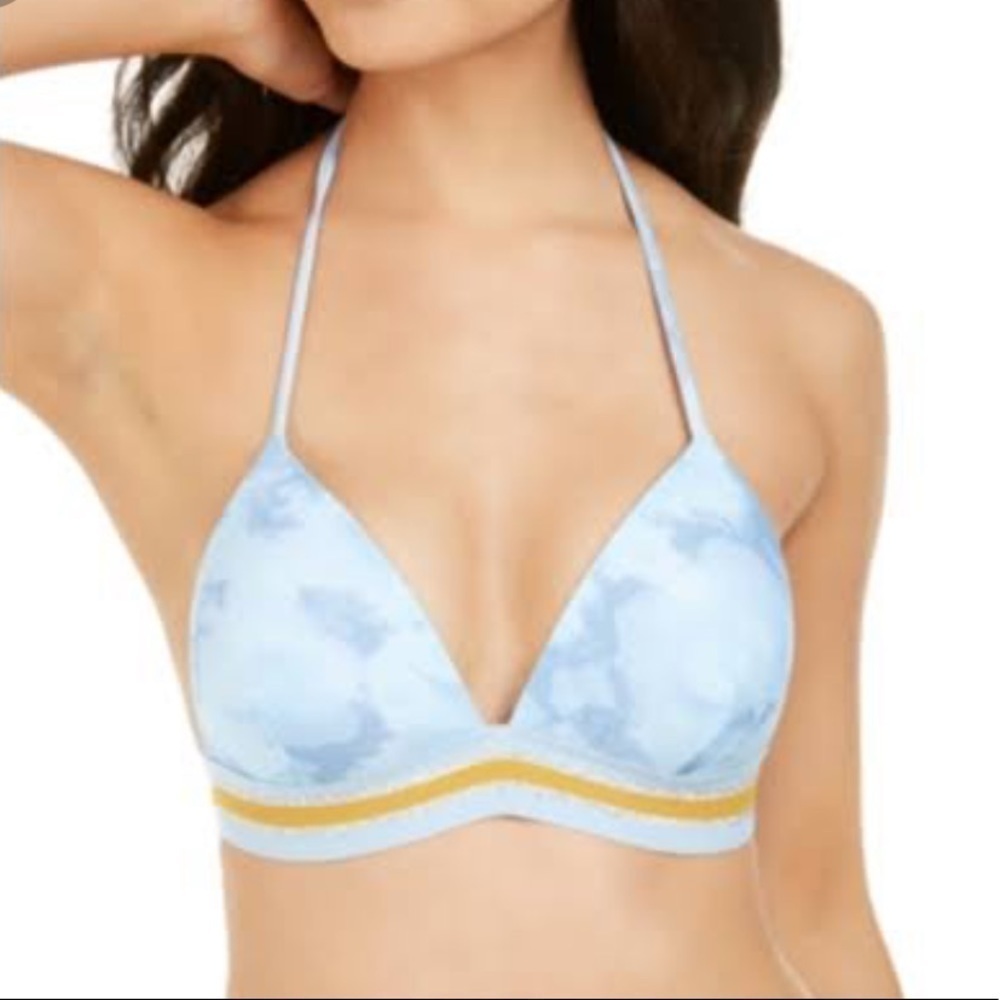 Hula Honey Surf Blue Tie Dye Hana Banded Push-up Bikini Top size small new